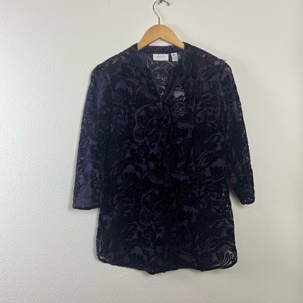 Chico's Women's Purple Velvet Burnout
Tunic Semi Sheer Size 0